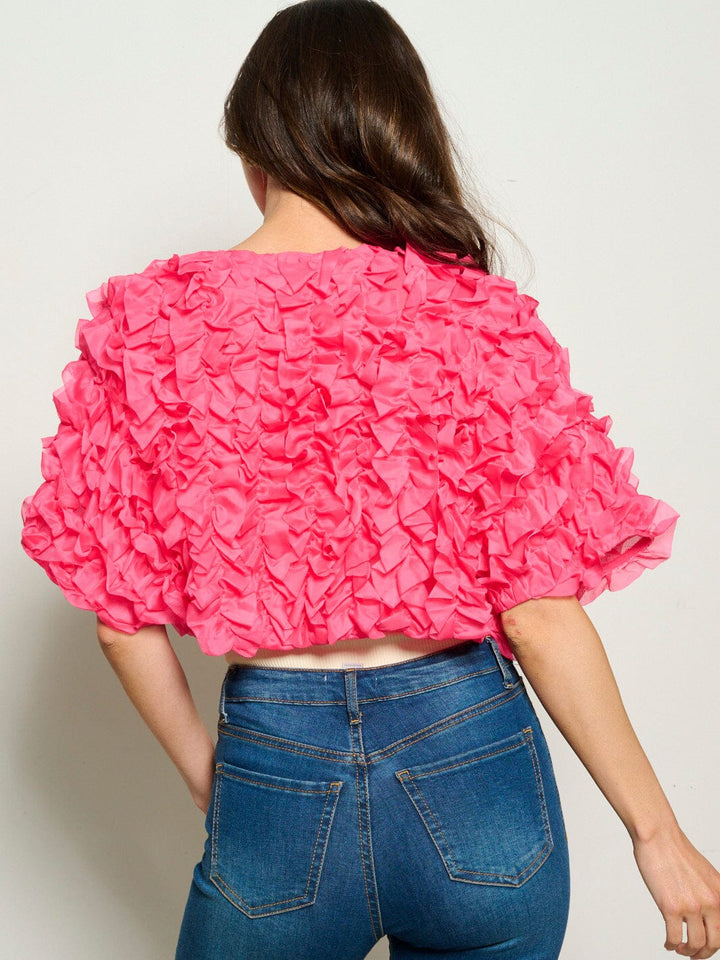 WOMEN'S BUTTON CLOSURE RUFFLE DETAILED CARDIGAN