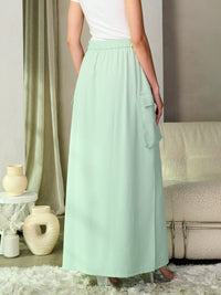 WOMEN'S BUTTON CLOSURE CARGO POCKETS MAXI SKIRT