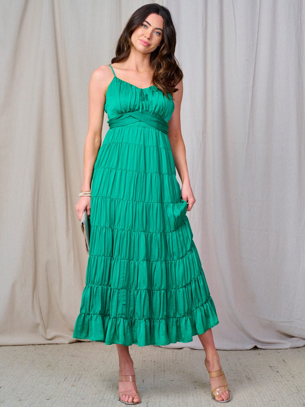 WOMEN'S SLEEVELESS OPEN BACK TIERED RUFFLE MAXI DRESS