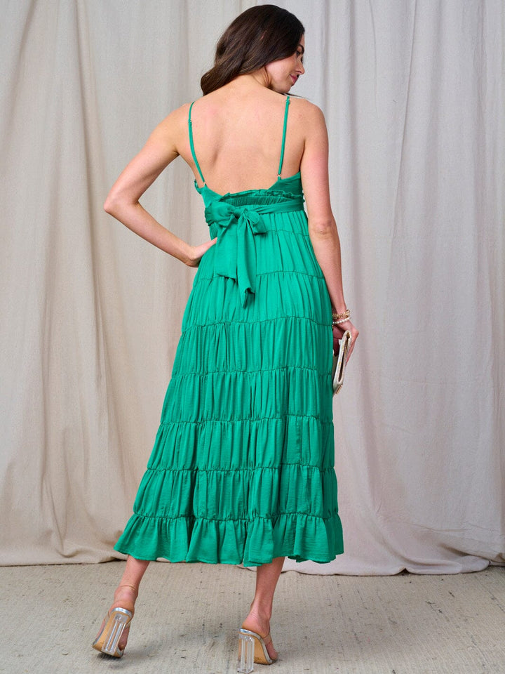 WOMEN'S SLEEVELESS OPEN BACK TIERED RUFFLE MAXI DRESS