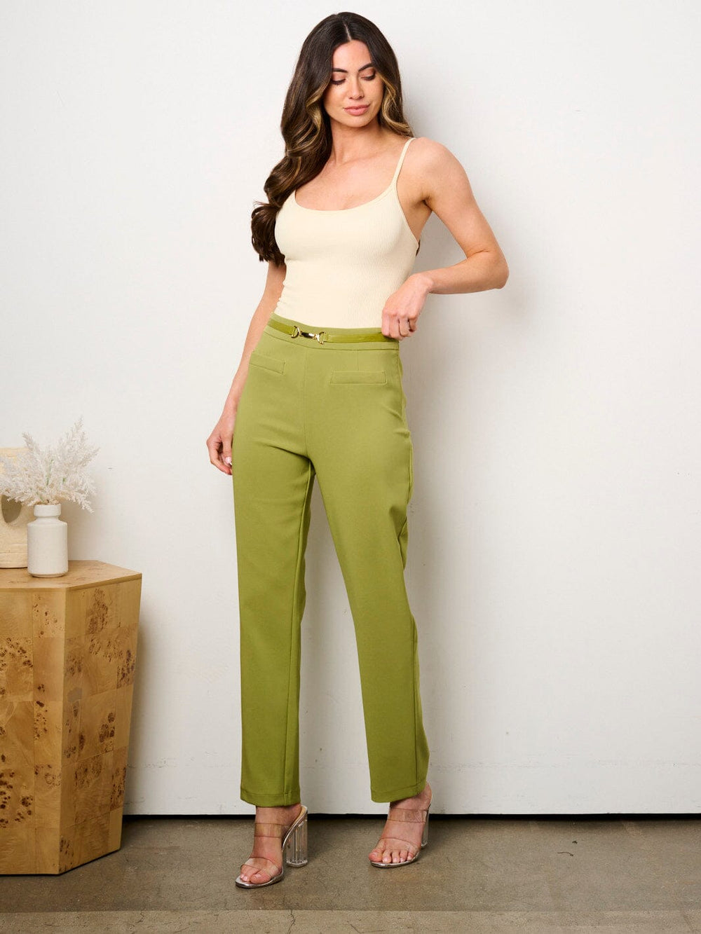 WOMEN'S ZIP UP DETAILED WIDE LEG PANTS