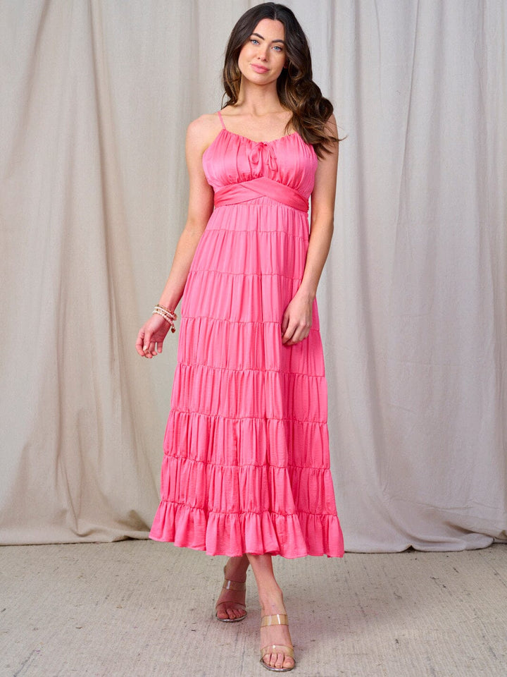 WOMEN'S SLEEVELESS OPEN BACK TIERED RUFFLE MAXI DRESS