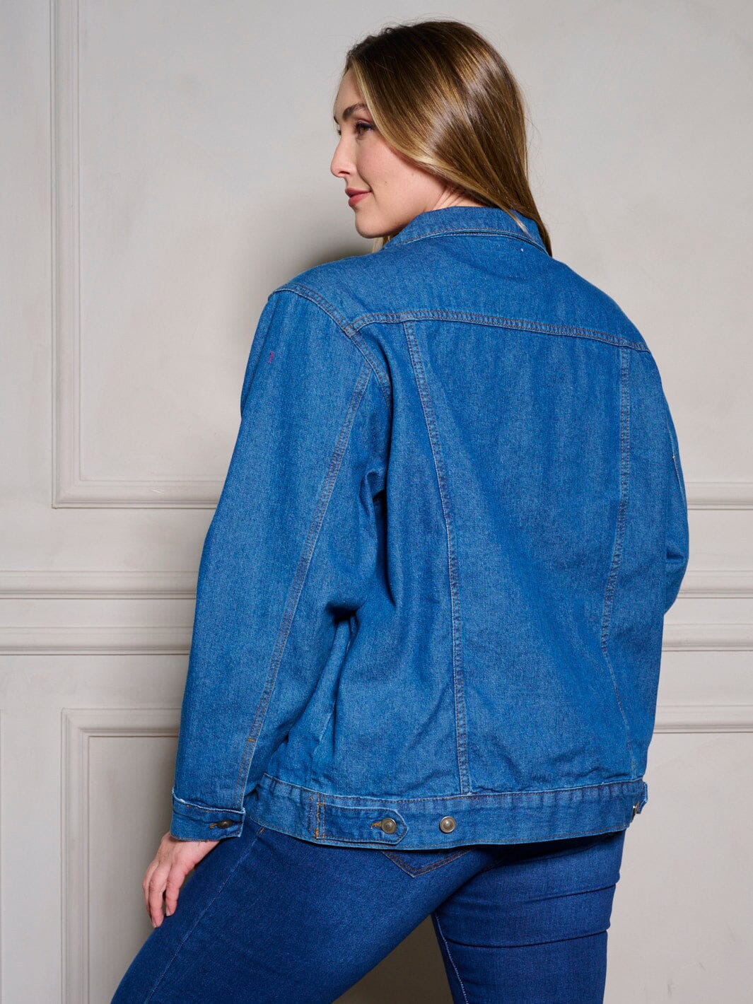 PLUS SIZE LONG SLEEVE PLAID DENIM JACKET