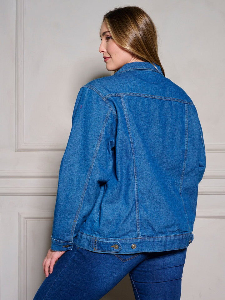 PLUS SIZE LONG SLEEVE PLAID DENIM JACKET