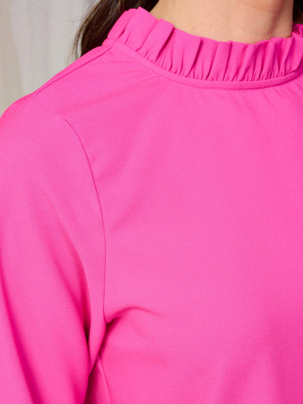 WOMEN'S LONG SLEEVE MOCK NECK BACK TIE BLOUSE