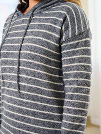WOMEN'S LONG SLEEVE HOODIE STRIPES SWEATER MIDI DRESS