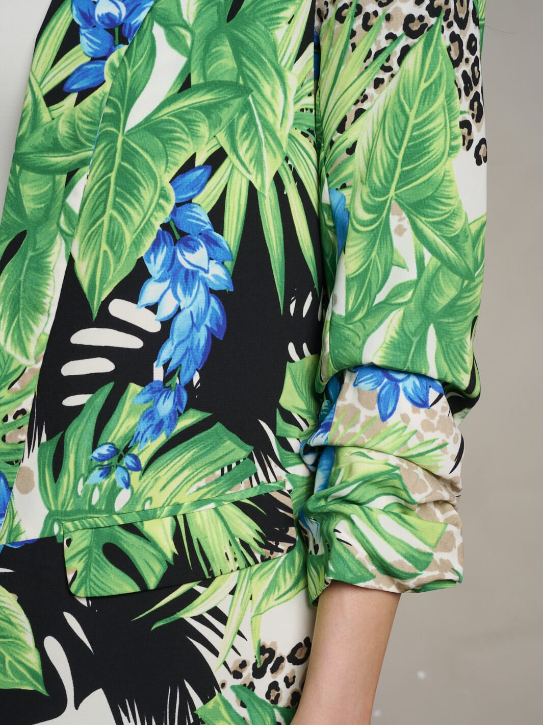 WOMEN'S 3/4 RUCHED SLEEVES OPEN FRONT FLORAL PRINT BLAZER