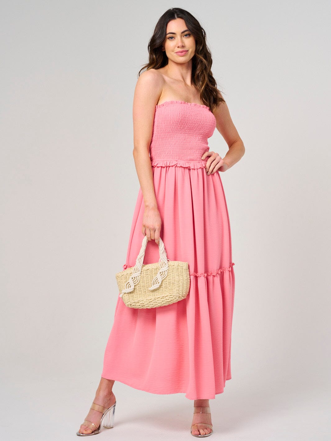 WOMEN'S SLEEVELESS SMOCK TIERED TUBE MAXI DRESS