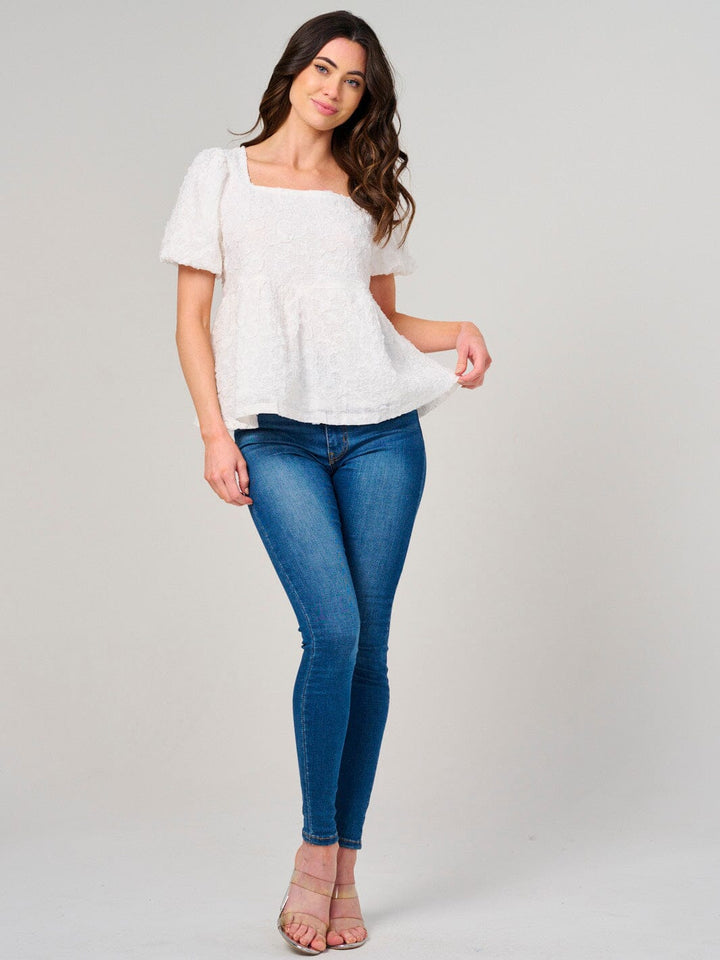 WOMEN'S SHORT PUFF SLEEVE SQUARE NECK DETAILED BLOUSE