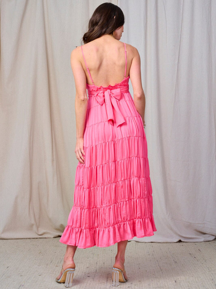 WOMEN'S SLEEVELESS OPEN BACK TIERED RUFFLE MAXI DRESS