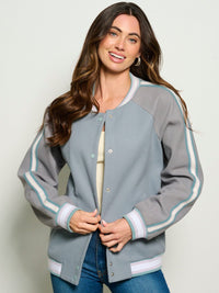 WOMEN'S LONG SLEEVE BUTTON UP POCKETS COLORBLOCK JACKET