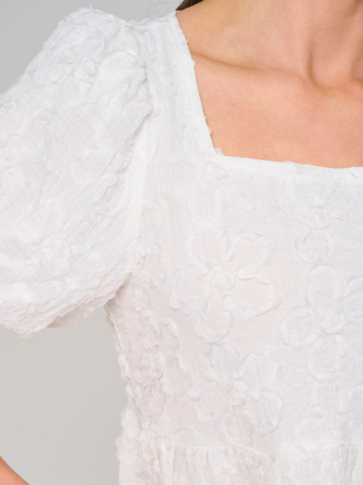WOMEN'S SHORT PUFF SLEEVE SQUARE NECK DETAILED BLOUSE