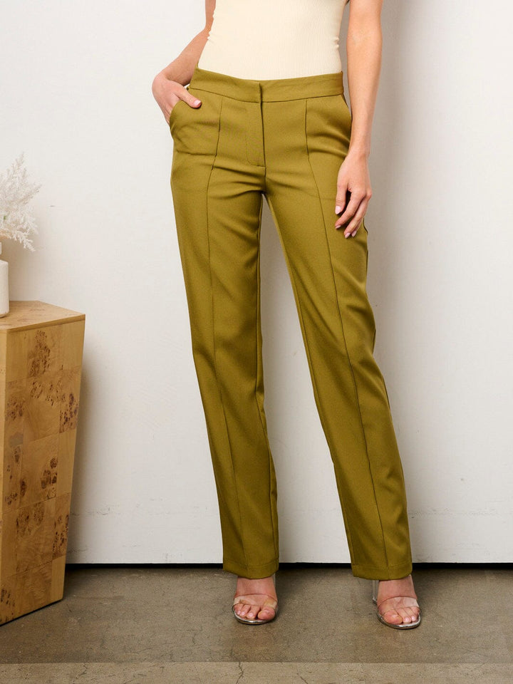 WOMEN'S BUTTON CLOSURE PLEATED WIDE LEG PANTS