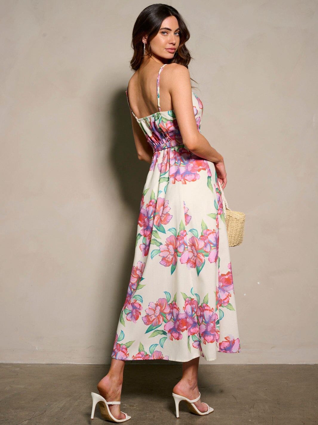 WOMEN'S SLEEVELESS V-NECK FLORAL PRINT MAXI DRESS