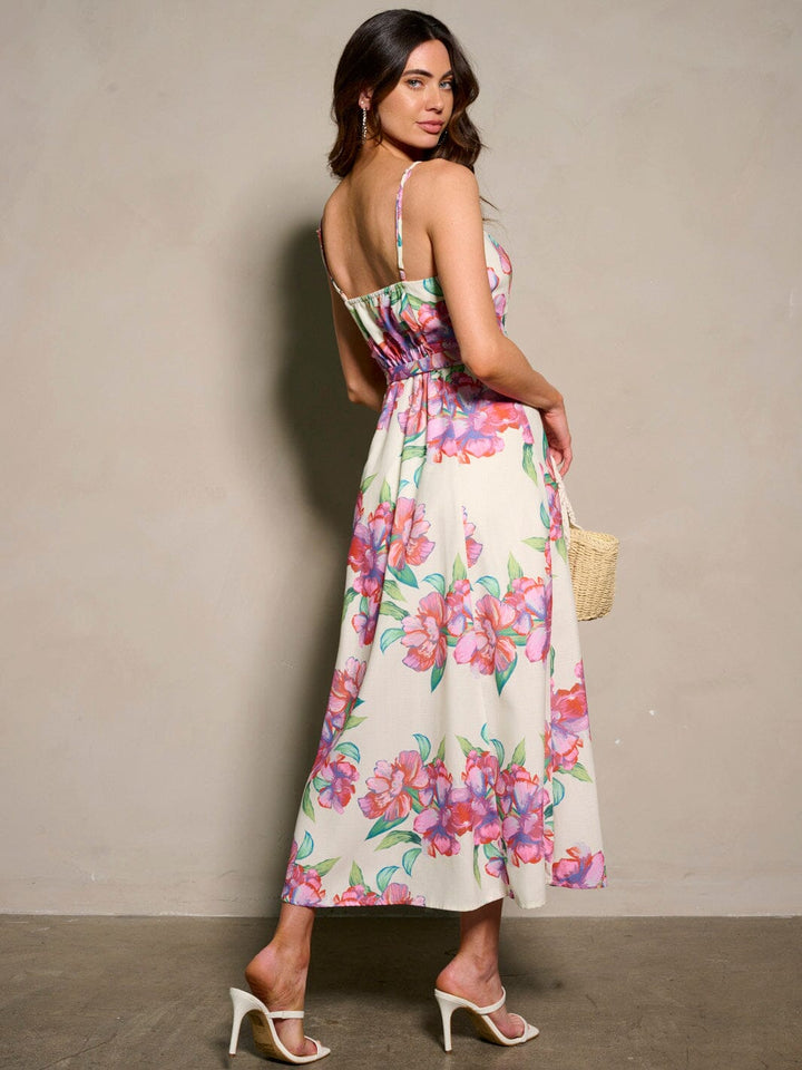 WOMEN'S SLEEVELESS V-NECK FLORAL PRINT MAXI DRESS