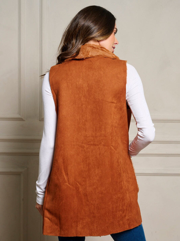 WOMEN'S SLEEVELESS OPEN FRONT POCKETS SHERPA VEST