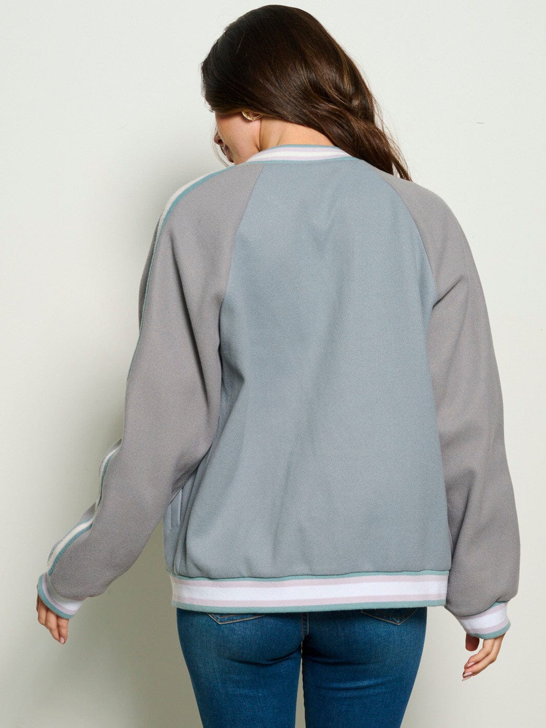 WOMEN'S LONG SLEEVE BUTTON UP POCKETS COLORBLOCK JACKET