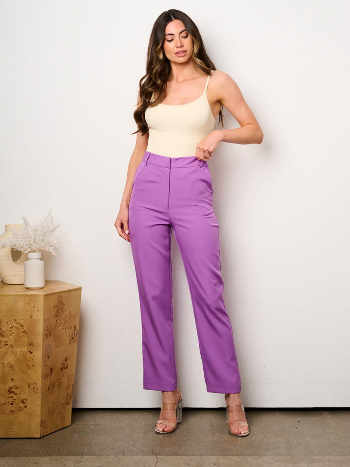 WOMEN'S BUTTON CLOSURE POCKETS WIDE LEG PANTS