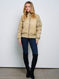 WOMEN'S LONG SLEEVE ZIP UP FRONT POCKETS BOMBER JACKET