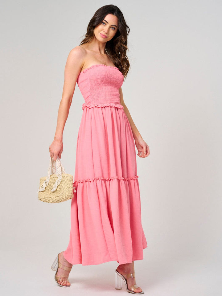 WOMEN'S SLEEVELESS SMOCK TIERED TUBE MAXI DRESS