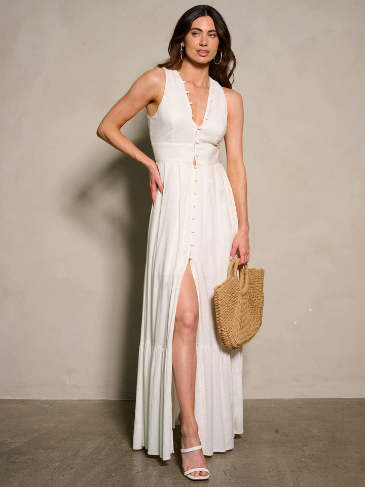 WOMEN'S SLEEVELESS V-NECK BACK TIE MAXI DRESS