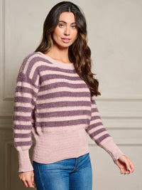 WOMEN'S LONG SLEEVE COLORBLOCK STRIPES PULLOVER SWEATER