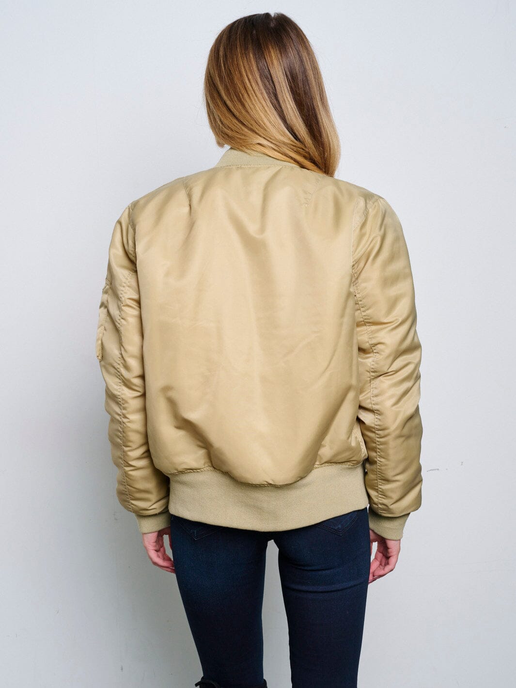 WOMEN'S LONG SLEEVE ZIP UP FRONT POCKETS BOMBER JACKET