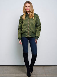 WOMEN'S LONG SLEEVE ZIP UP FRONT POCKETS BOMBER JACKET