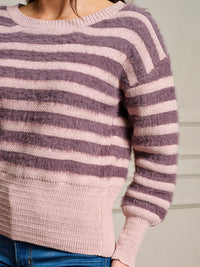 WOMEN'S LONG SLEEVE COLORBLOCK STRIPES PULLOVER SWEATER