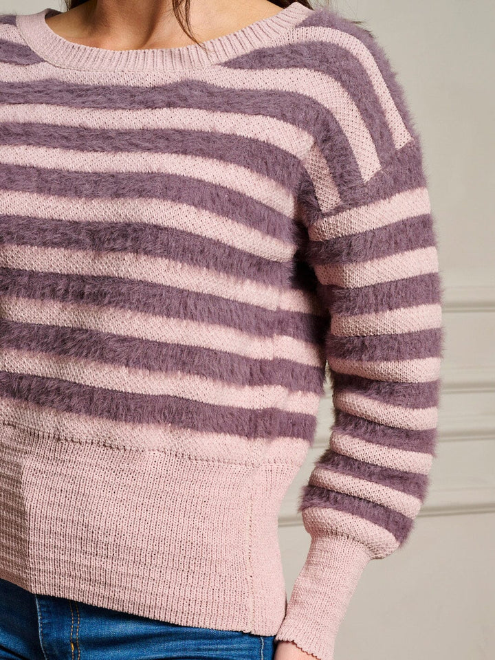 WOMEN'S LONG SLEEVE COLORBLOCK STRIPES PULLOVER SWEATER