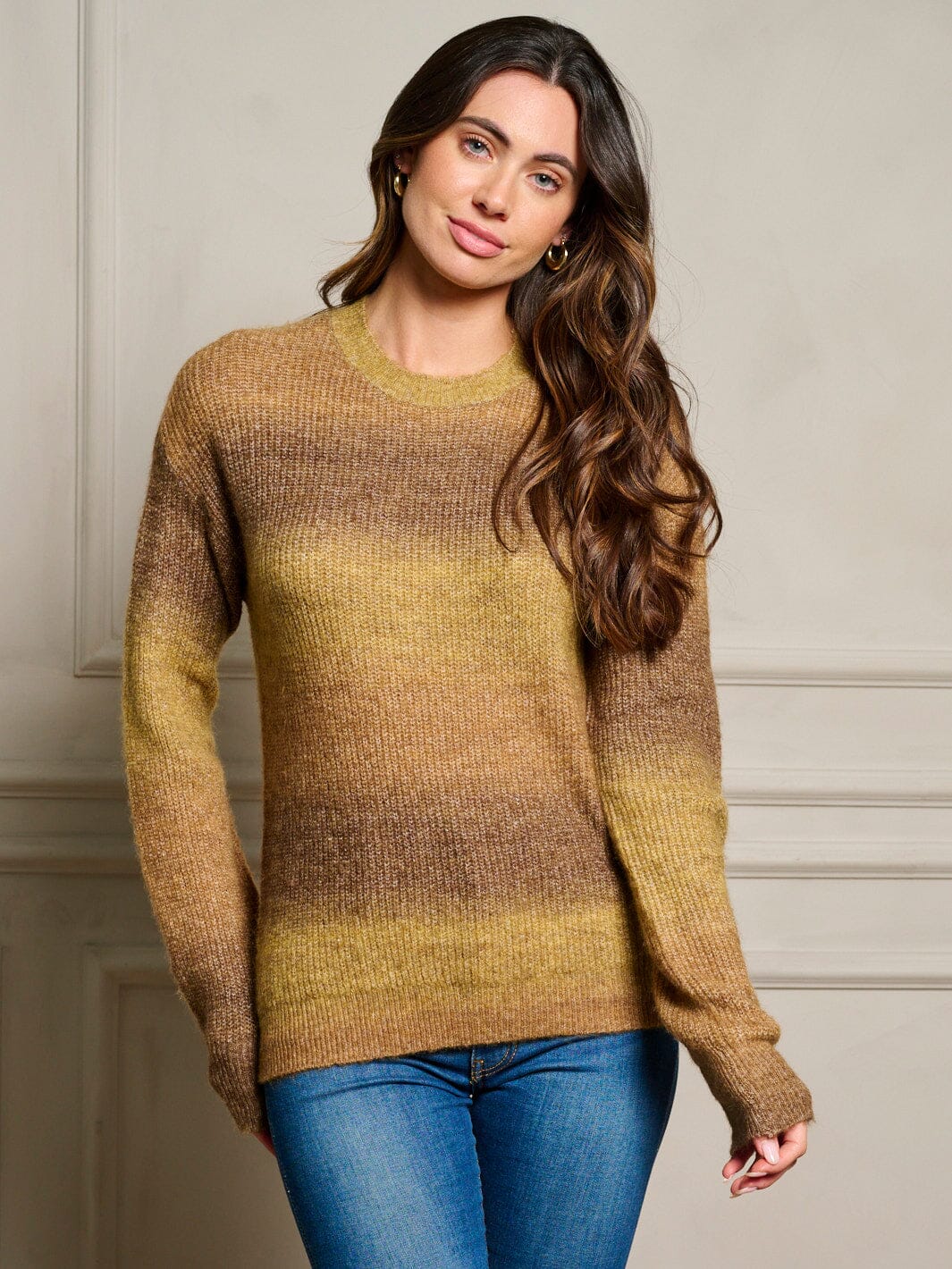 WOMEN'S LONG SLEEVE COLORBLOCK STRIPES PULLOVER SWEATER