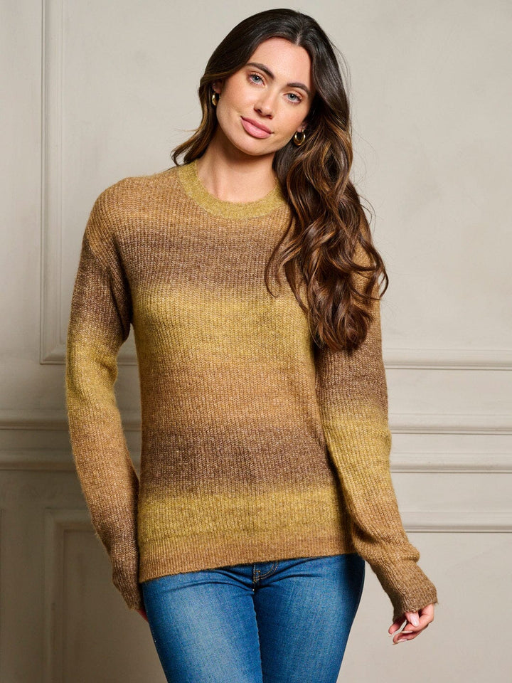 WOMEN'S LONG SLEEVE COLORBLOCK STRIPES PULLOVER SWEATER