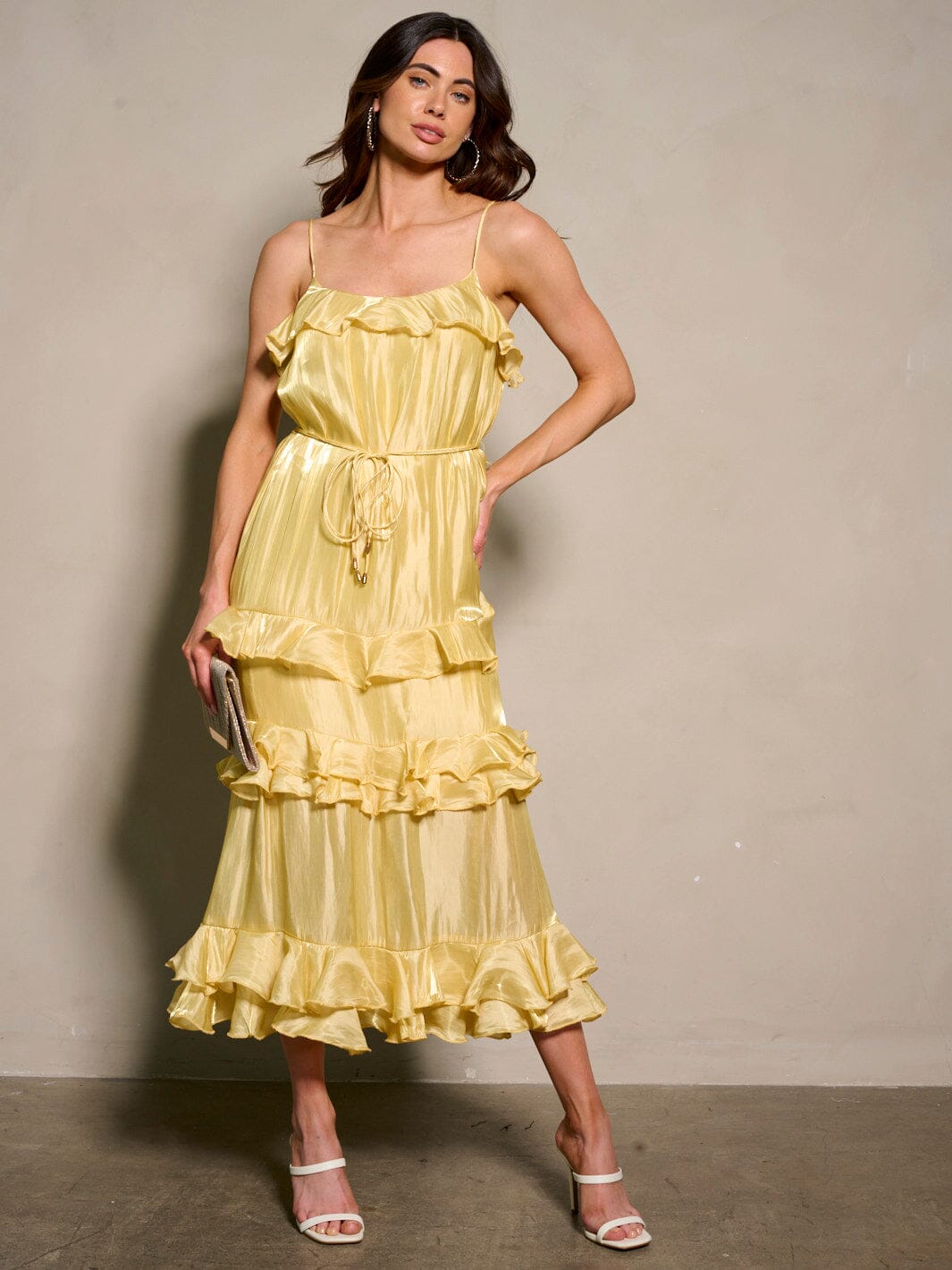 WOMEN'S SLEEVELESS RUFFLE TIERED MAXI DRESS