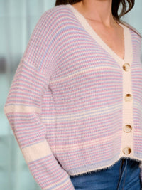 WOMEN'S LONG SLEEVE BUTTON UP COLORBLOCK STRIPES SWEATER CARDIGAN