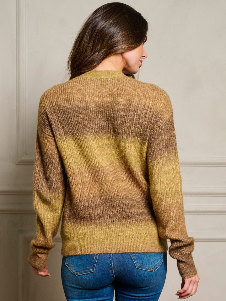 WOMEN'S LONG SLEEVE COLORBLOCK STRIPES PULLOVER SWEATER