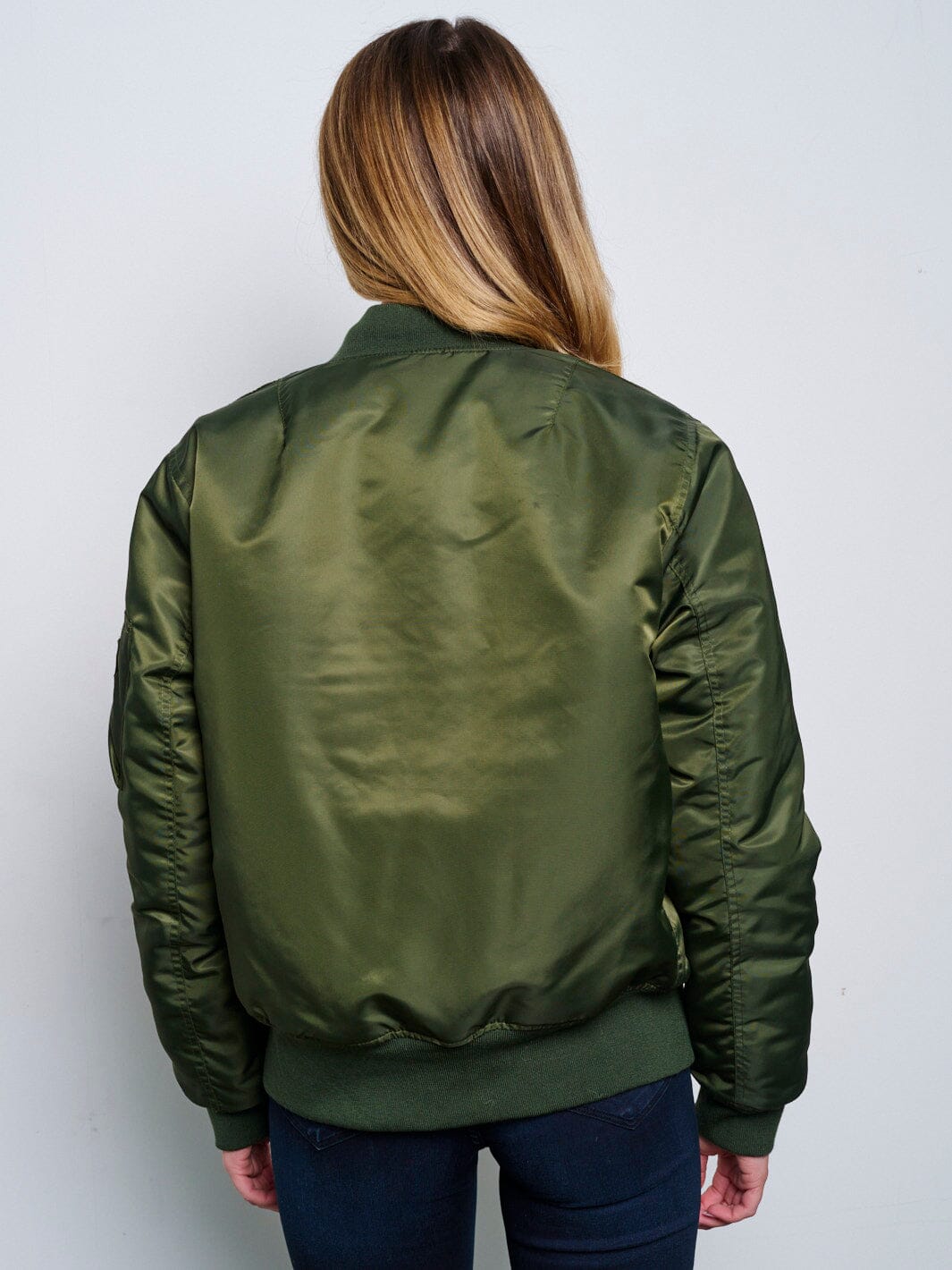 WOMEN'S LONG SLEEVE ZIP UP FRONT POCKETS BOMBER JACKET