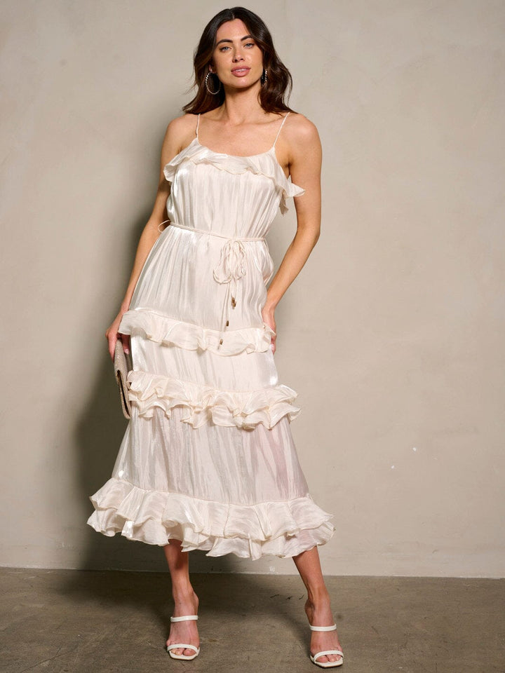 WOMEN'S SLEEVELESS RUFFLE TIERED MAXI DRESS