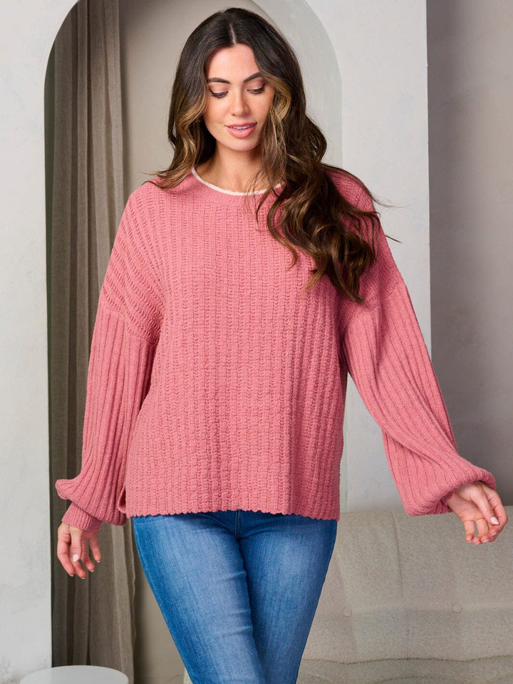 WOMEN'S LONG SLEEVE V-NECK PULLOVER KNIT SWEATER