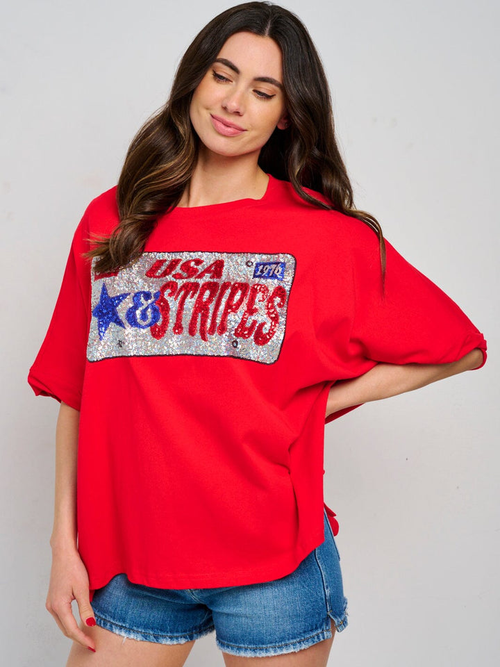 WOMEN'S SHORT SLEEVE GRAPHIC PATRIOTIC SHIRT