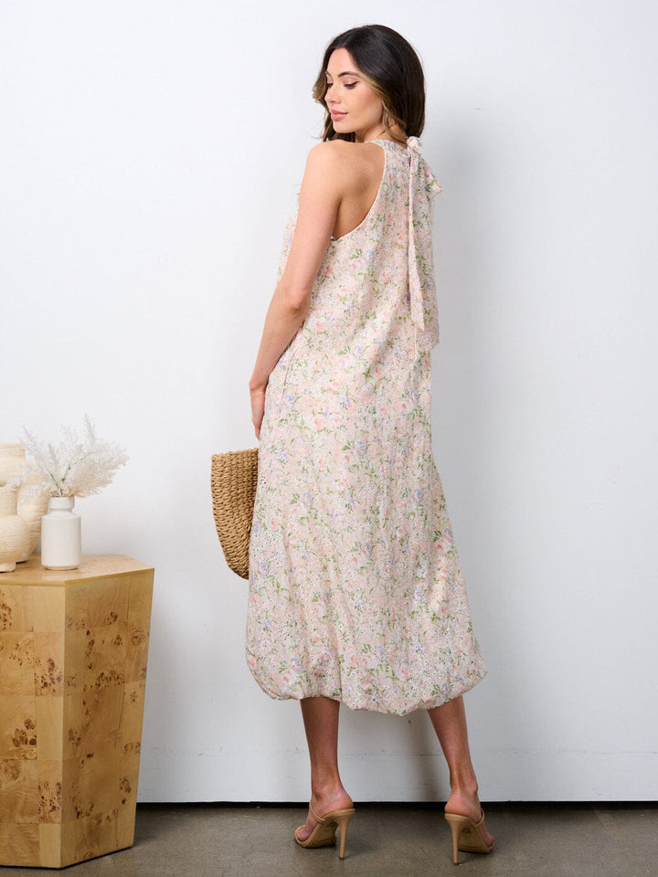 WOMEN'S SLEEVELESS HALTER NECK EYELET TUNIC MAXI DRESS