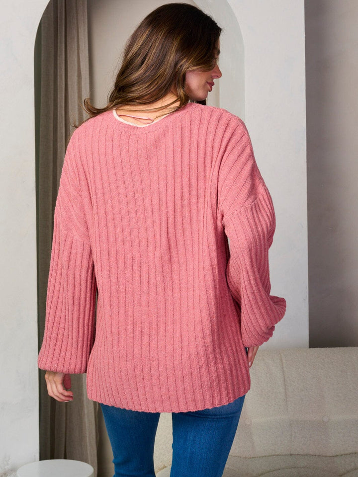 WOMEN'S LONG SLEEVE V-NECK PULLOVER KNIT SWEATER