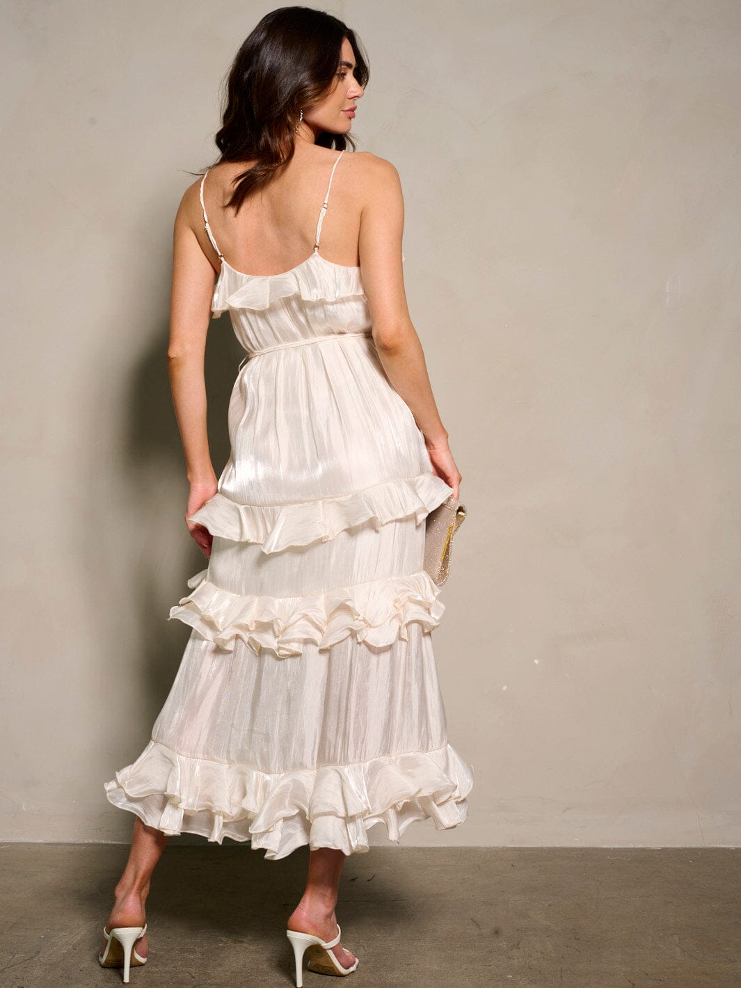 WOMEN'S SLEEVELESS RUFFLE TIERED MAXI DRESS