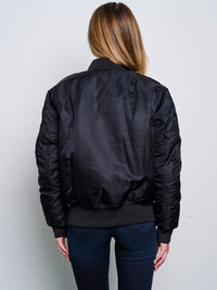 WOMEN'S LONG SLEEVE ZIP UP FRONT POCKETS BOMBER JACKET