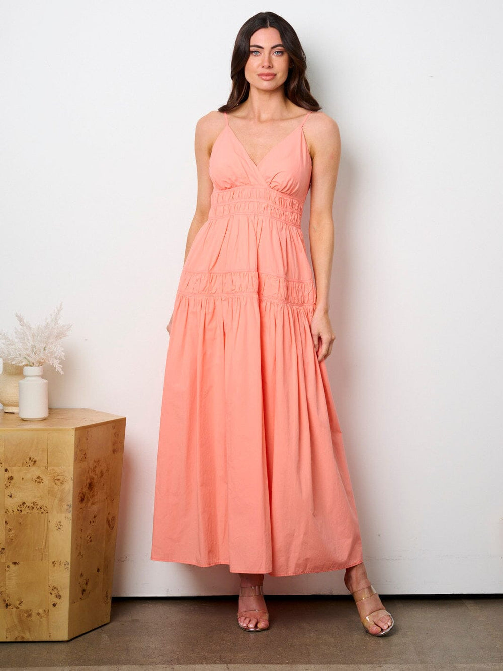 WOMEN'S SLEEVELESS SURPLICE FIT & FLARE MAXI DRESS