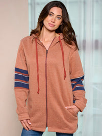 WOMEN'S LONG SLEEVE ZIP UP COLORBLOCK STRIPES SWEATER CARDIGAN