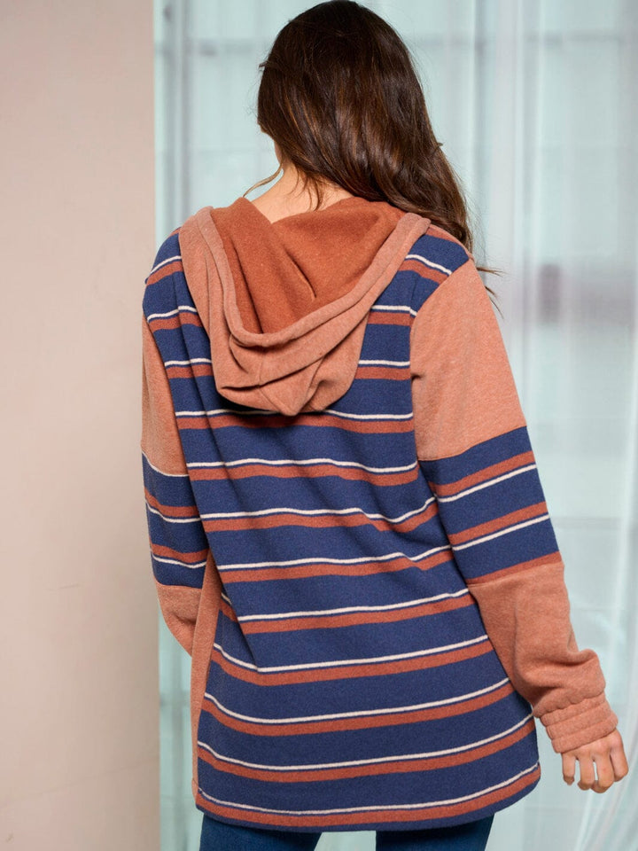 WOMEN'S LONG SLEEVE ZIP UP COLORBLOCK STRIPES SWEATER CARDIGAN