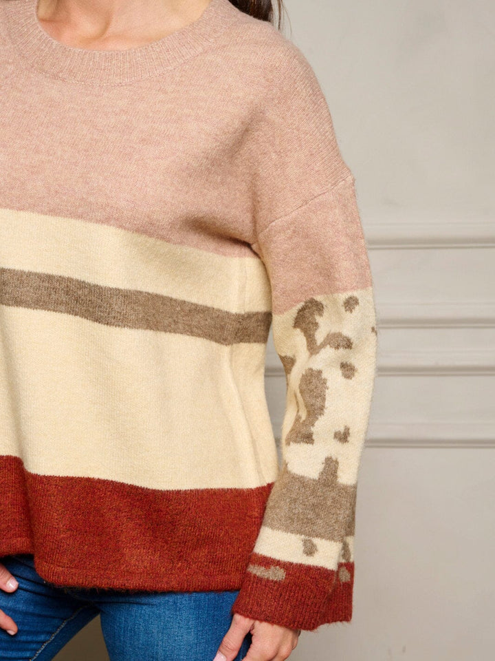 WOMEN'S LONG SLEEVE COLORBLOCK PULLOVER SWEATER
