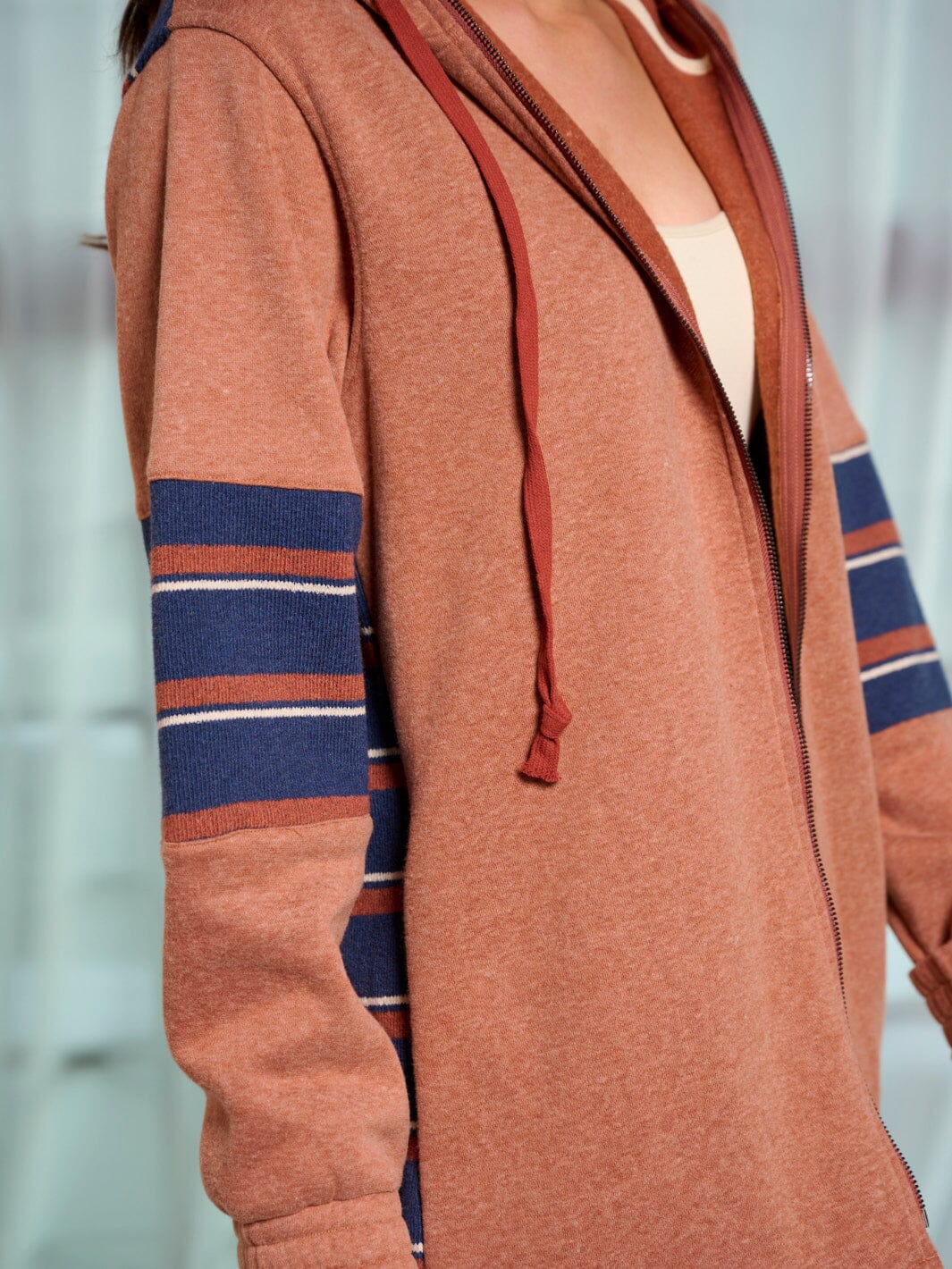 WOMEN'S LONG SLEEVE ZIP UP COLORBLOCK STRIPES SWEATER CARDIGAN