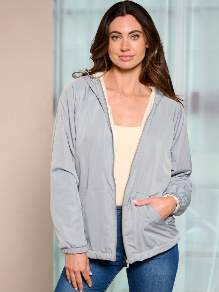 WOMEN'S LONG SLEEVE POCKETS ZIP UP HOODED JACKET