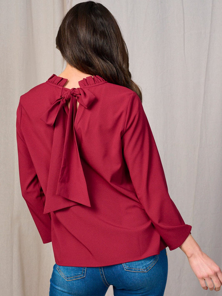 WOMEN'S LONG SLEEVE MOCK NECK BACK TIE BLOUSE